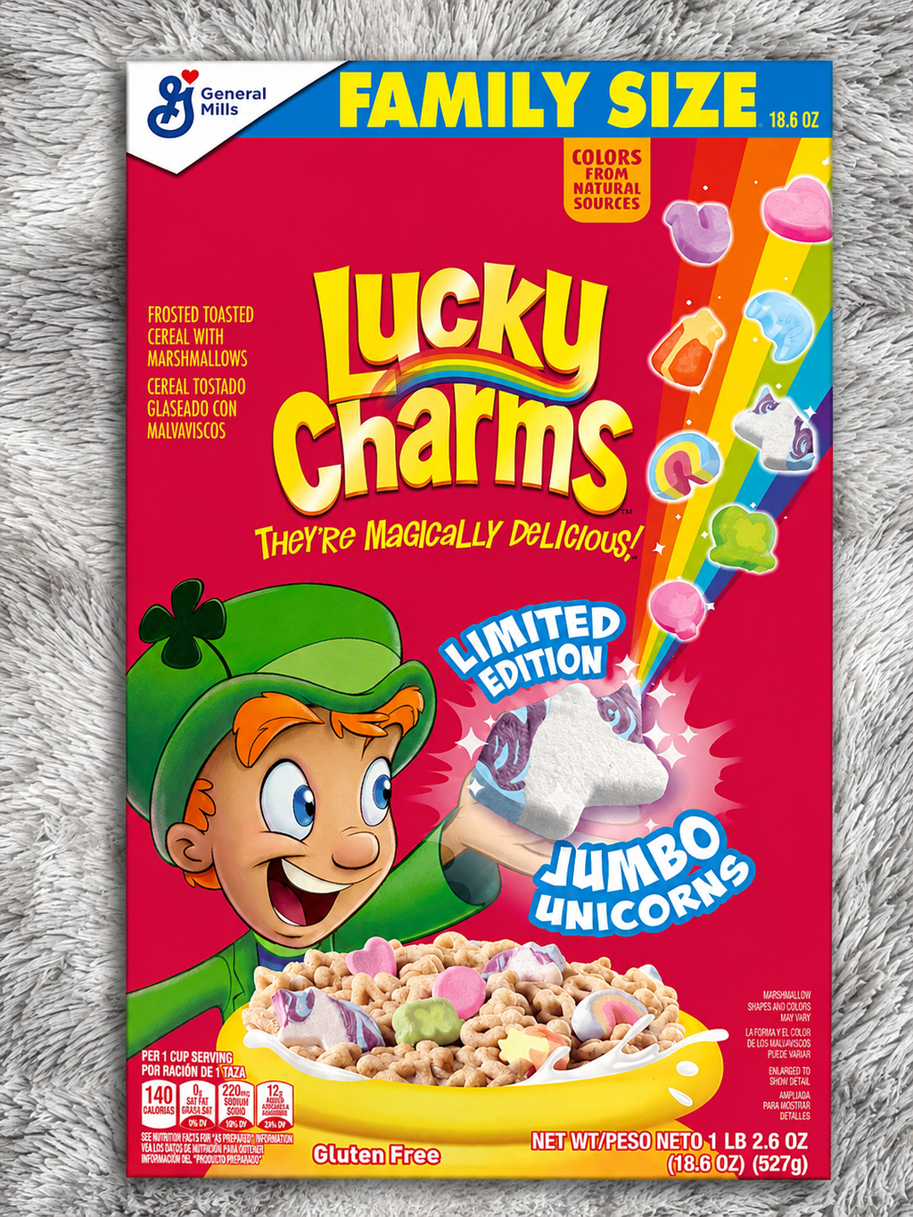 Cereal Lucky Charms Jumbo Unicorns Family Size Edición Limitada 527 g