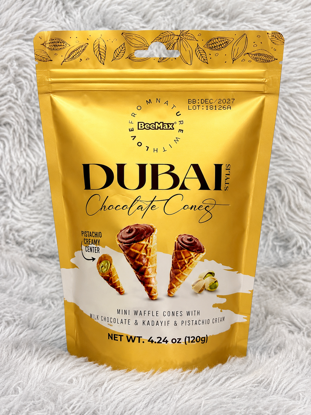 Dubai Chocolate Cones Pistachio Cream Center 120 g