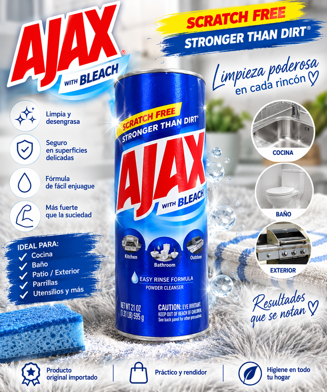 Ajax With Bleach Limpiador en Polvo con Cloro
