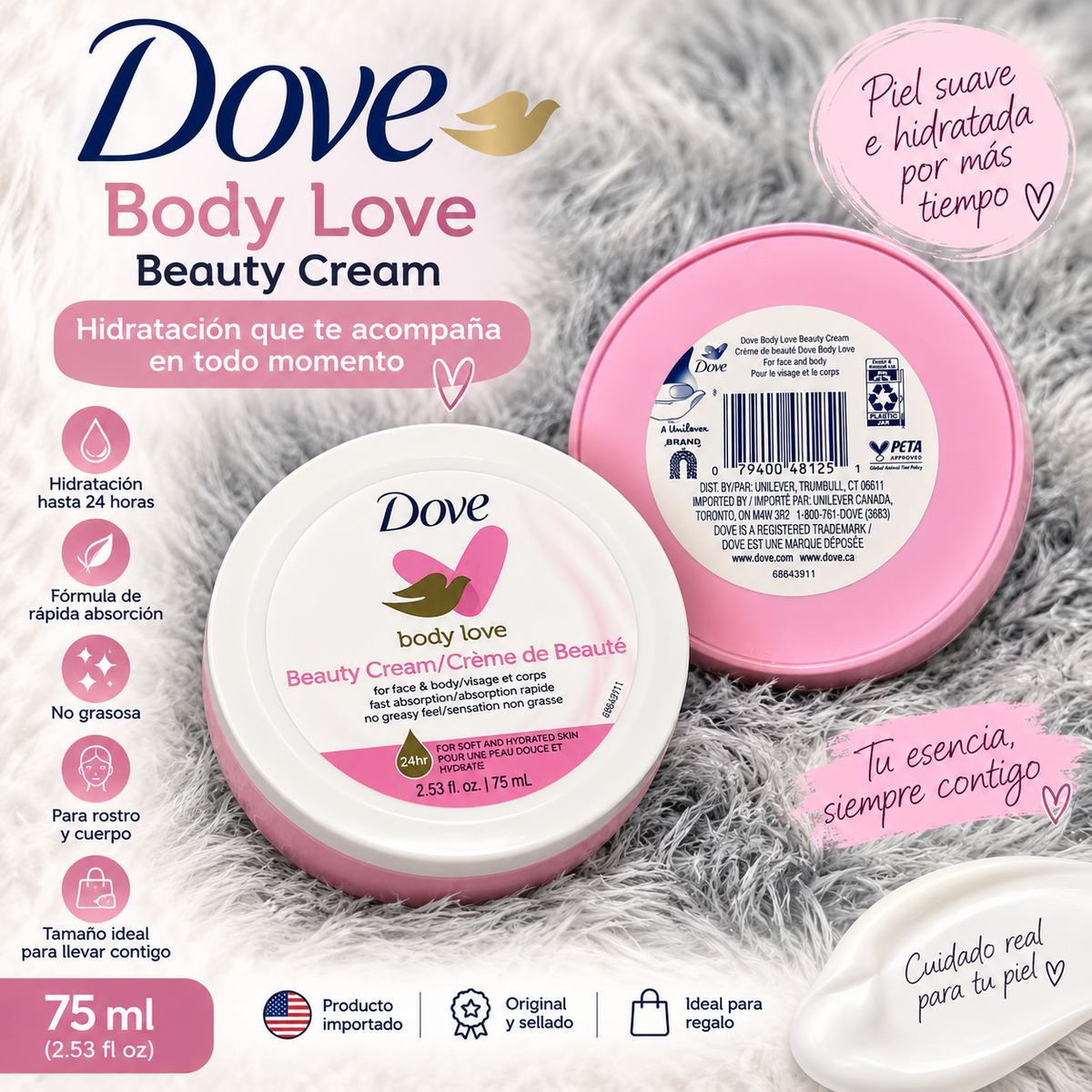 Crema Dove Body Love Beauty Cream Piel Suave e Hidratada